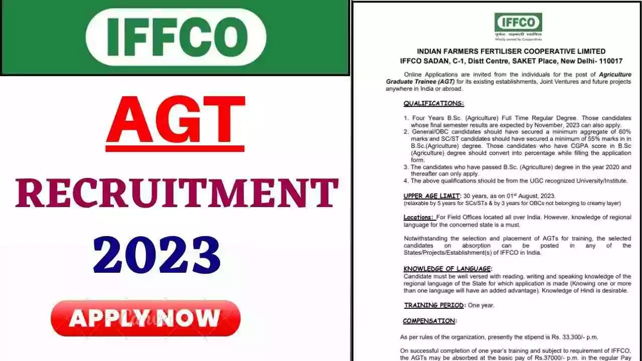 IFFCO AGT Recruitment 2023 Notification Out, Apply Online » Enijukti.in
